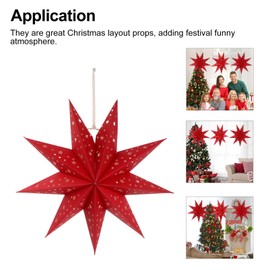 Minkissy 3pcs Red Paper Star Lantern Lampshade Decoration 3D Paper Star Pentagram Lampshade Foldable Lamp Shade for Xmas Wedding Party Home Hanging Decorations 35cm