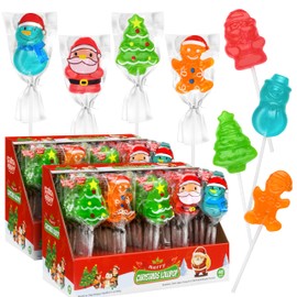 80 Pack Christmas Lollipops - Individually Wrapped Holiday Themed Lollipops - Santa, Tree Snowman, Gingerbread, Designs & Delicious Flavor -Bulk Christmas Candy Use For Stocking Stuffers, Party Favor, Classroom & Office Treats, Candy Jar Fillers