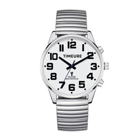 TIMEURE Men's Atomic Talking Watch, Talking Time/Date/Day, Alarm Setting, Automatically Calibrates, for Visually Impaired and Elderly, 2309M(Silver)