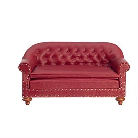 Dollhouse Miniature 1880 Sofa, Red, Walnut Finish