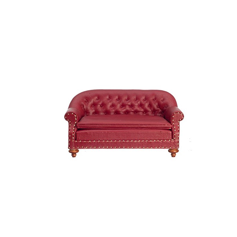 Dollhouse Miniature 1880 Sofa, Red, Walnut Finish