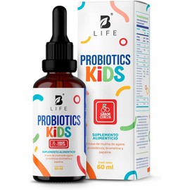 B Life Probióticos para Niños con 9 cepas 60 Tomas Sabor Cereza Adicionado con Inulina y Bromelina. 35 Billones de Probióticos Kids Probiotics.
