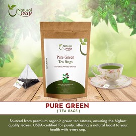 Pure Green Tea Bags | Caffeine-Free Pyramid Tea Bags,100% Natural Ingredients, ECO Conscious Packaging | Herbal Tea for Relaxation | Rich Flavor, and Sustainable Enjoyment, 9 Oz (Pack of 100)