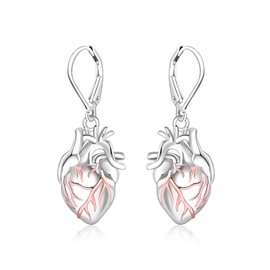 Anatomical Heart Earrings for Women - Silver Gothic Dangle Earrings