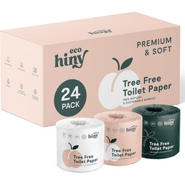 ecoHiny Premium & Soft Bamboo Toilet Paper | 24 Mega Rolls, 3 ply & 350 Sheets | FSC Certified, PFAS Free, BPA Free, Septic Safe | Tree Free Toilet Tissues | Plastic Free Packaging