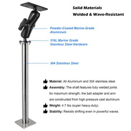 WINDFRD Stainless Steel and Aluminum Fish Finder Mount with 17" Long Shaft and 1.5" Ball/C Size 5.9" Adjustable Arm, Marine Electronic/Depth Finder Mount, Compatible with Garmin, Lowrance, Humminbird