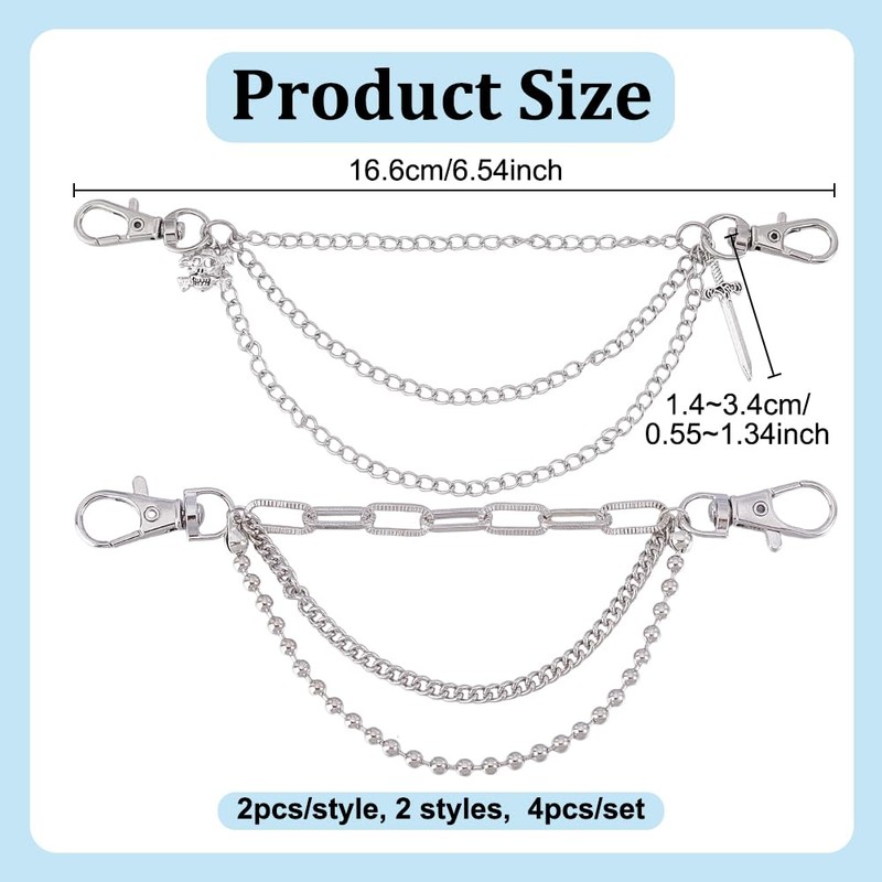 UNICRAFTALE 4Pcs 2 Styles Shoe Charms Chain 16.6cm Multi Layered