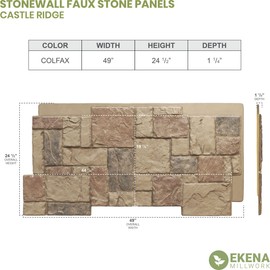 Ekena Millwork 49"W x 24 1/2"H x 1 1/4"D Castle Rock Stacked Stone, StoneWall Faux Stone Siding Panel, Colfax