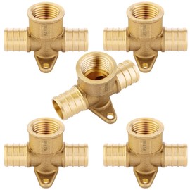 5-Pack HeSun Pex-b Fittings, 3/4" PEX x 3/4" PEX x 1/2" Female NPT,Brass Crimp Drop Ear Tee Fitting,ASTM F1807(PEX1807262)
