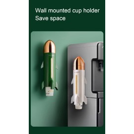 Jaugufiy Rocket Shape Disposable Paper Cup Dispenser Wall Mounted Cup Storage Disposable Cup Holder with Tea Bag Storage Box for Home Office (Green)