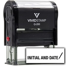 Vivid Stamp Initial and Date (Pen Pointing Down) Self Inking Rubber Stamp (Black Ink) - Q-200