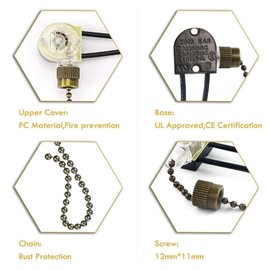 Ceiling Fan Light Switch Zing Ear Pull Chain ZE-109 Fan Light Switch, On-Off Speed with Pull Chain Compatible with Ceiling Fans, Lamps and Wall Lights
