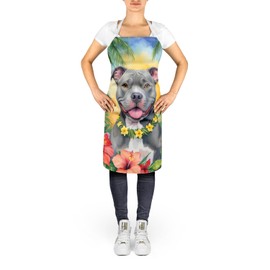 Caroline's Treasures Pit Bull Terrier Luau Apron Cooking Kitchen Server Baking Crafts Gardening for Adult Women Men, Unisex, Large, Multicolor