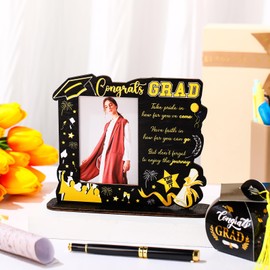 Yaomiao 3.94 x 2.64 Inch Graduation Picture Frame Small Wooden Graduate Picture Display Holder with Blessing Words for Class of 2025 Gift(Black and Gold,Take Pride in How Far You've Come)