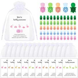 100 Pack Employee Appreciation Gifts Bulk Animal Pun, Inspirational You're Turtley Awesome Appreciation Pocket Inclued Mini Sea Turtle Figure Note Cards Organza Bags Thank You Gift for Teacher Graduation Staff