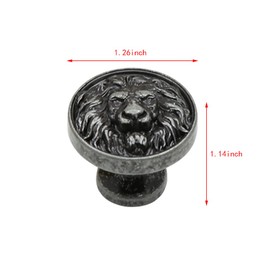 Wwxuanke 4pcs Knobs Flat Lion Head Knobs for Cabinets and Drawers 1.14in Cabinet Hardware Single Hole Solid Knob for Kitchen, Living Room, Bedroom (Antique Silver)