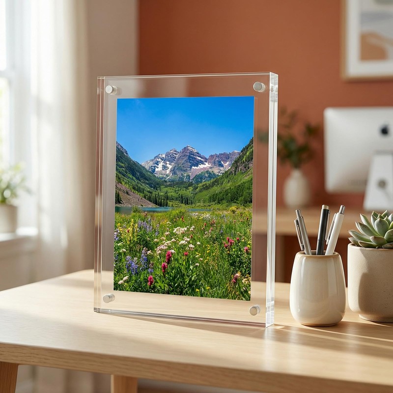 3x4 Acrylic Picture Frame - Magnetic Double-Sided Clear Frame, Freestanding