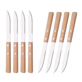 Dinner Knives Set of 8 - Wooden Handled Serrated Knives - 304 Stainless Steel Dinner Knife - 8.15 In Square Handle Table Knives Set - Mirror Finish