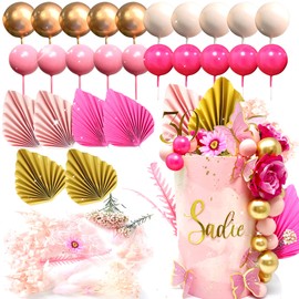 JeVenis - 36 bolas rosas, decoración de pasteles, decoración de pasteles, hojas rosas, decoración de pasteles, decoración de pasteles, decoración de pasteles, hojas de palma, decoración de pasteles