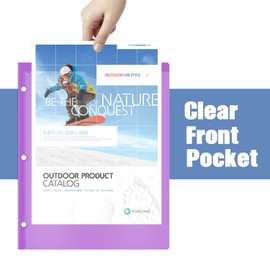 INFUN Heavy Duty Plastic Folders with Clear Front Pocket and Holes - 6 Pack,Assorted Colors Folder with 2 Pockets and 3 Holes for 3 Ring Binders,Folder with Card Slot for School,Office and Home