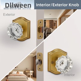 Dllween Antique Brass Door Knob, Crystal Door Knob Glass Door Knob Interior, Antique Door Knobs Passage Door Knob for Hall and Closet