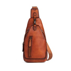 Whatna 13318 Antique Tanned Cow Leather Body Bag, One Shoulder, Men's, Interchangeable, Genuine Leather, Thick, Leather, brown B