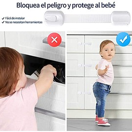 8 Piezas Cerraduras de Seguridad para Niños, Seguros para Cajones Bebes Ajustables Cierre de Seguridad Multiusos para Armarios, Cajones, Nevera, Horno