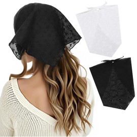 Tyqour White Lace Head Scarf Bandanas for Women & Black Head Bandana Adjustable Floral Design, Breathable Polyester, Versatile Fashion Accessory