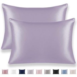Texbee Silk Pillowcase, Silk Hair and Skin Care with Zip on Both Sides, 22 Momme Silk, Pack of 2, 40 x 60 cm, Lilac