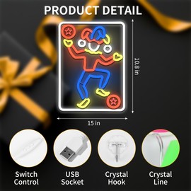 WQLLWFC Joker Poker Neon Sign Cyberpunk Led Sign for Wall Decor，Game Room Man Cave Bedroom Decoration,Clown Party Decoration is Suitable for Rooms, Bars, Casinos