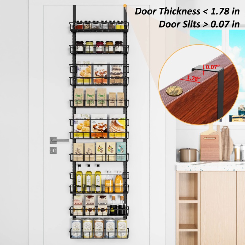Churboro Over the Door Pantry Organizer Rack with 9 Adjustable