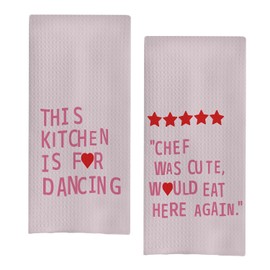 uinwk Funny Kitchen Towels, This Kitchen is for Dancing Funny Dish Towels for Kitchen, Chef Kitchen Towels, Funny Tea Towels Hand Towels for Kitchen, Aesthetic Pink Kitchen Decor, 16x24 Inch Set of 2