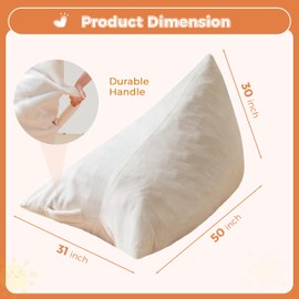 MAXYOYO Kids Bean Bag Chair, Stuffed Bean Bag with Handle for Boys and Girls, Two-Tone Design Child Lazy Chair for Gaming, Playing, Floor Sofa Lounger with High-Density Foam Filling, White