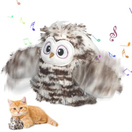 Joyan Interactive Plush Cat Toy Owl Electric Cat Toy Cat Toy Electric Owl Interactive Cat Toy, 3 Vibration Modes and Lifelike Animal Sounds
