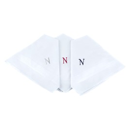 Initial Handkerchief for Men, Monogrammed Boxed 3 Piece Set,100% Cotton, N Initial-, One Size