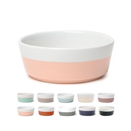 Waggo Dipper Ceramic Dog Bowl for Small and Large Breeds - Heavyweight and Durable Pet Food and Water Dish Crock, Dishwasher Safe, Modern (Rose, Small)