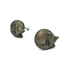 Fox Antique Brass Cabinet Drawer Knob and Pull Animal Kitchen Knobs Woodland Dresser Wardrobe Pulls - Set of 2