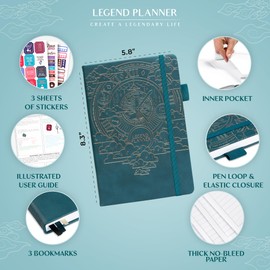 Legend Planner Hourly Schedule Edition – Deluxe Weekly & Daily Organizer with Time Slots. Time Management Appointment Book Journal for Work & Personal Life, Undated, Hardcover – Dark Teal, Gold Foil