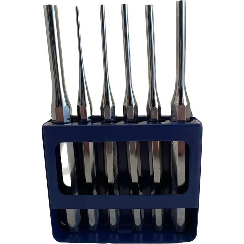 6 Piece Parallel Pin Punch Electroplated Chrome Vanadium Steel (CRV)
