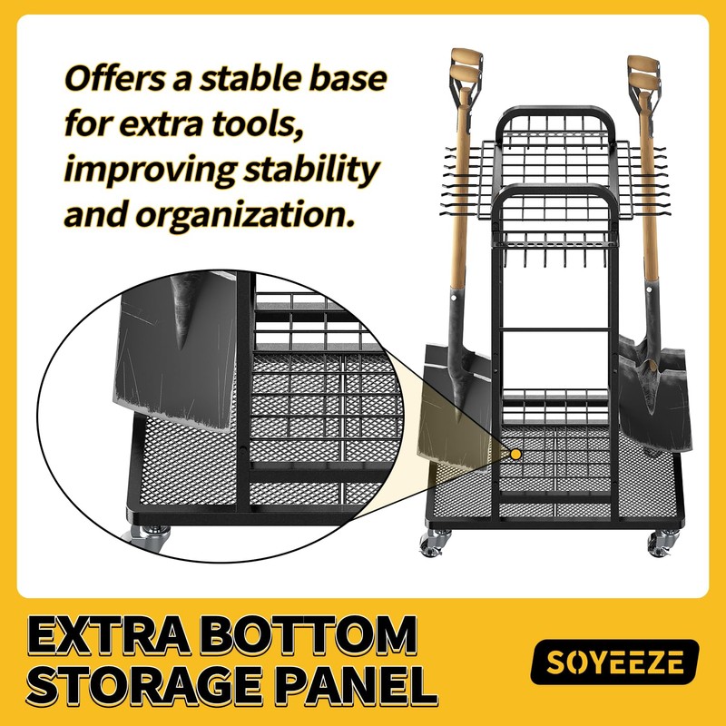 SOYEEZE Garden Tool Organizer with Lockable Wheels, Heavy Duty 3-Tier