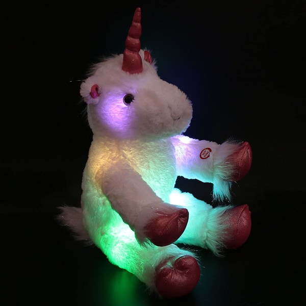 Wewill LED Colorful Unicorn Stuffed Animal Light up Cozy Plush Glow Soft Toy Bedtime Companion Gift for Kids on Christmas Birthday Festivals, 16’’