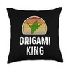 Funny Origami King Folded Paper Bird Crane Retro Sunset Throw