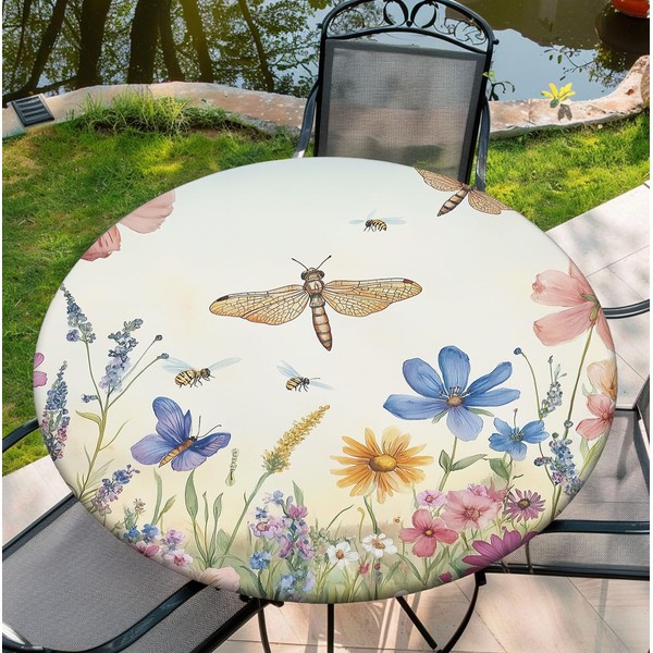 Yesad Waterproof Tablecloth with Elastic Tablecloth for Round Tables 36"-70"