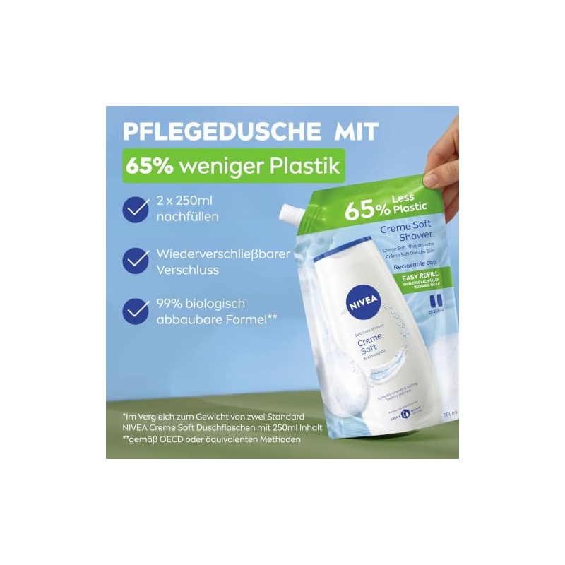 NIVEA Creme Soft Care Shower Refill Bag, pH Neutral Shower