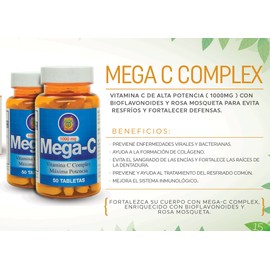 Nutrisalud Products Vitamina C de alta Potencia (1000mg) Set de 2 frascos con Rosa Mosqueta y Bioflavonoides para evitar resfríos y fortalecer defensas.