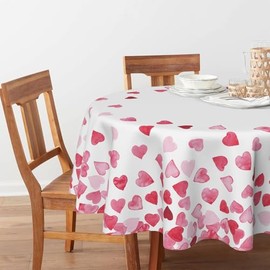 Horaldaily - Mantel de San Valentín redondo de 70 x 70 pulgadas, acuarela, corazones de amor, color rosa, lavable, para fiesta, picnic, cena, decoración