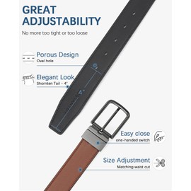 BOSTANTEN Belt Men Leather Reversible Belts for Men 1 3/8" for Casual Golf Dress Pants, Two-in-One Belt Gift