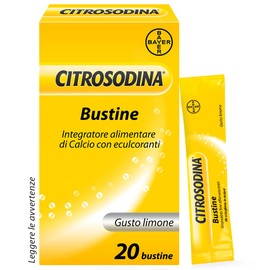 Citrosodina Integratore Digestivo per Digestione Difficile, Integratore Alimentare di Calcio al Gusto Limone Senza Zucchero, 20 Bustine Effervescenti