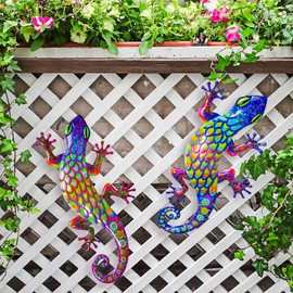 Pipilily 2 Pack Metal Gecko Wall Art, Metal Lizard Indoor Outdoor Hanging Sculpture Decor for Garden Yard Living Room Bedroom Patio Balcony (Style 1)