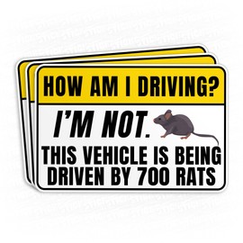 (3Pcs) How Am I Driving I'm Not This Vehicle is Being Driven by 700 Rats Sticker Funny Rat Driving 3" Waterproof Vinyl Decal Sticker for Cars Bumper Laptop Water Bottles, Phone Decal Gifts 3 Inches